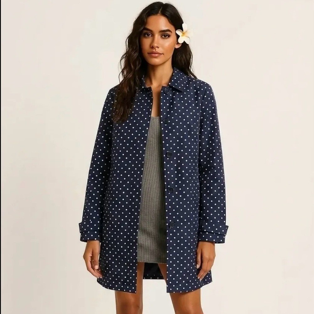 Talbots Lightweight Rain Coat Blue White Polka Dot - 6 Petite